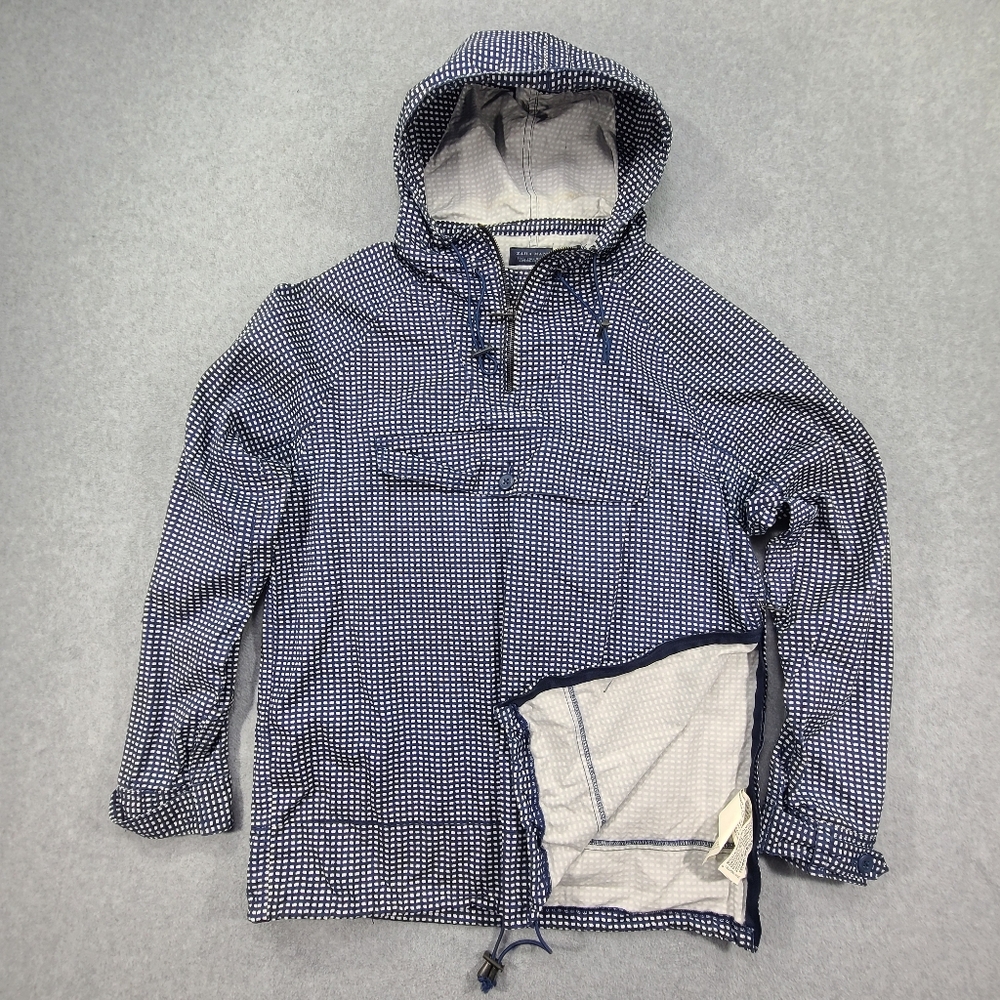 Zara Man Hooded Quarter Zip Rain Jacket Pullover Large Blue Kangaroo Pouch Draw